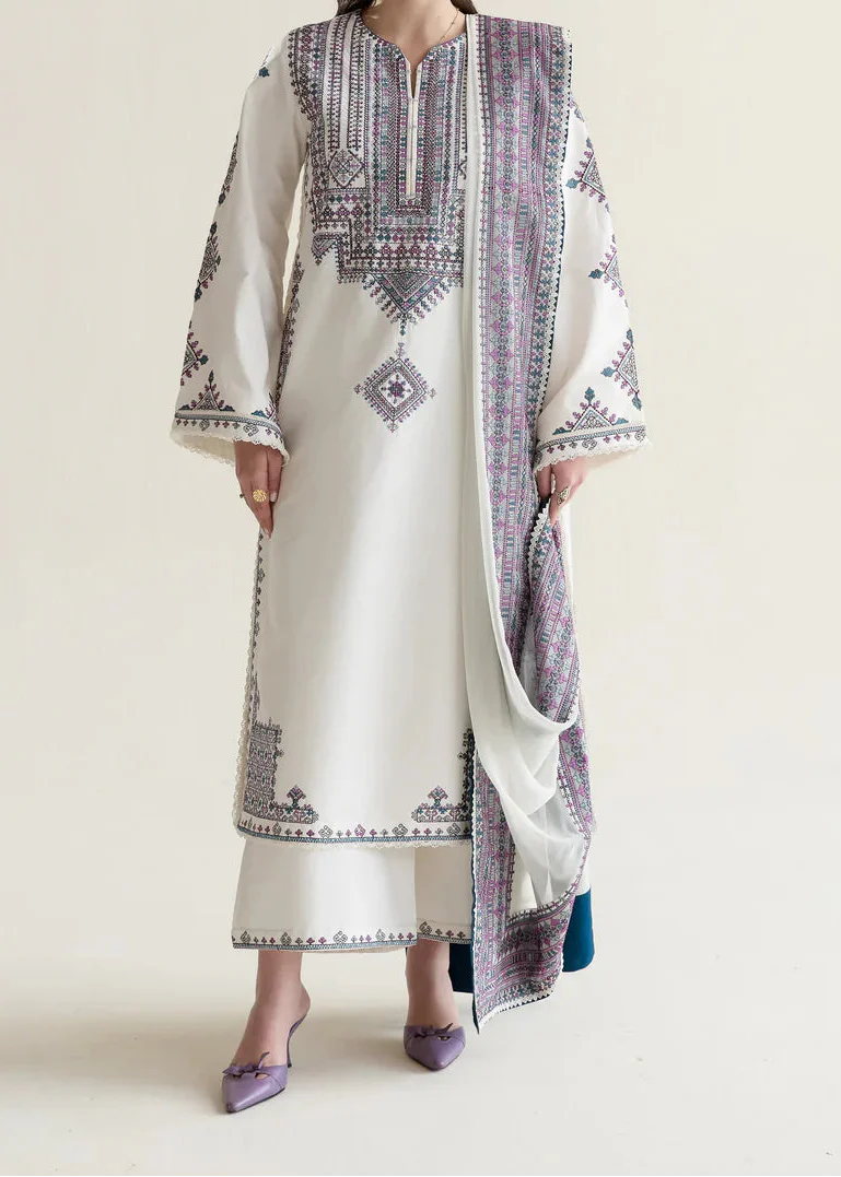Grace Z-(S1425) - Stitched Embroidered 3pc Lawn Dress With Printed Lawn Dupatta.