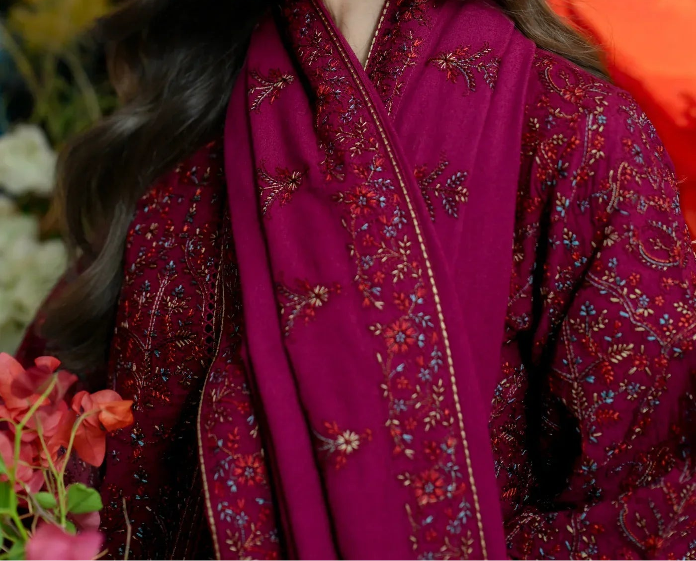 Grace W1113 - Embroidered 3pc Marina Dress With Embroidered Marina Shawl.