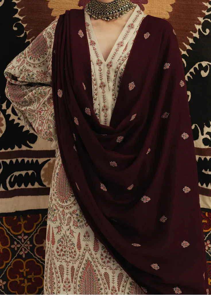 Grace Z-(W979) - Stitched Embroidered 3pc Marina Dress With Printed Shawl.