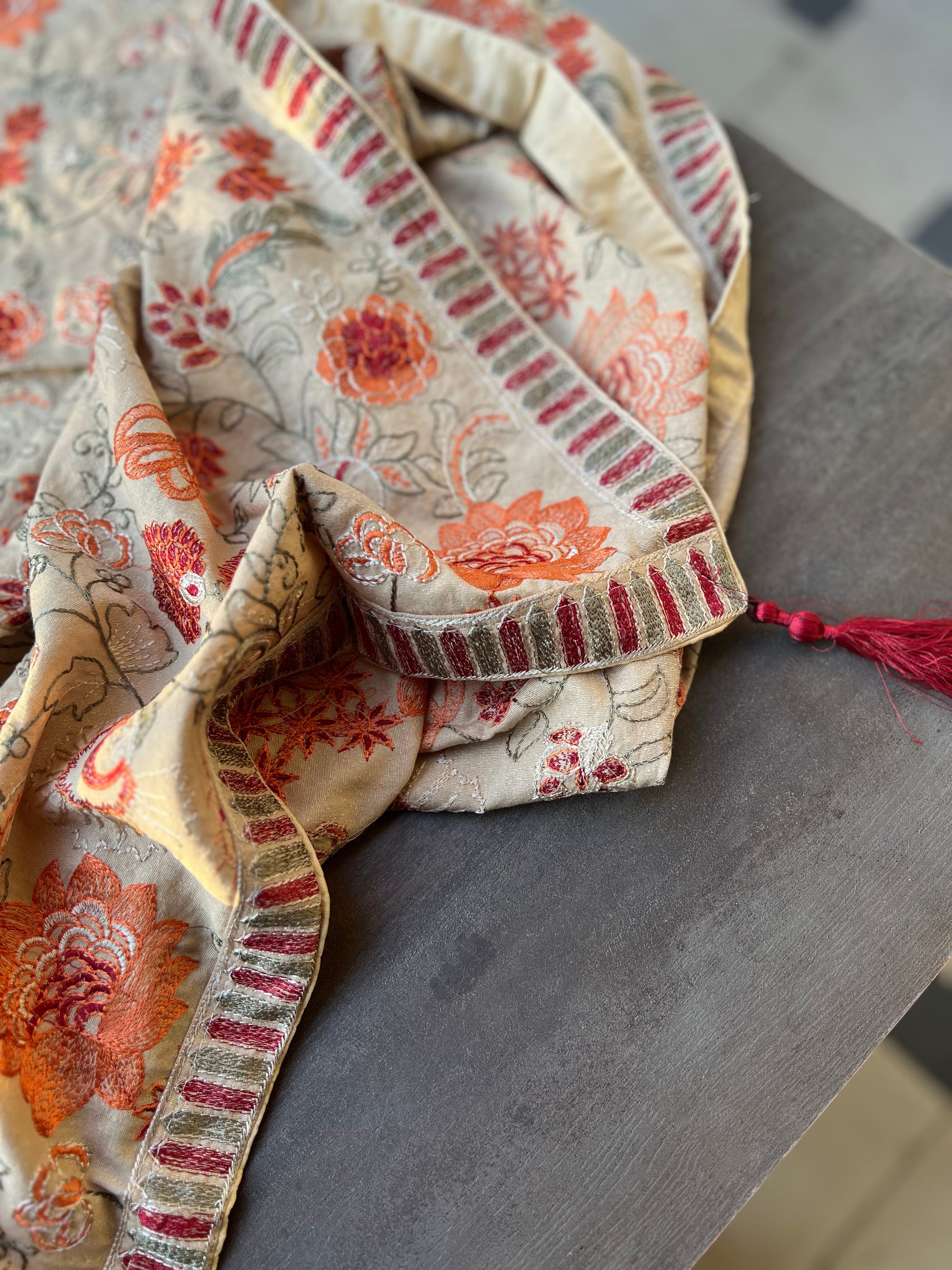 Sarinnah D77-Embroidered Karandi Beige Shawl