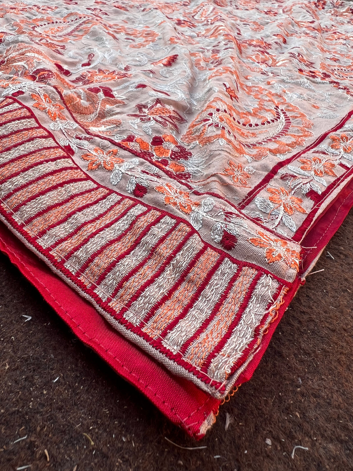 Beige Rose-Heavy Embroidered Karandi Beige Shawl