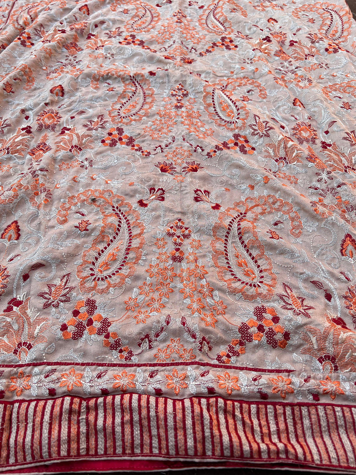 Beige Rose-Heavy Embroidered Karandi Beige Shawl