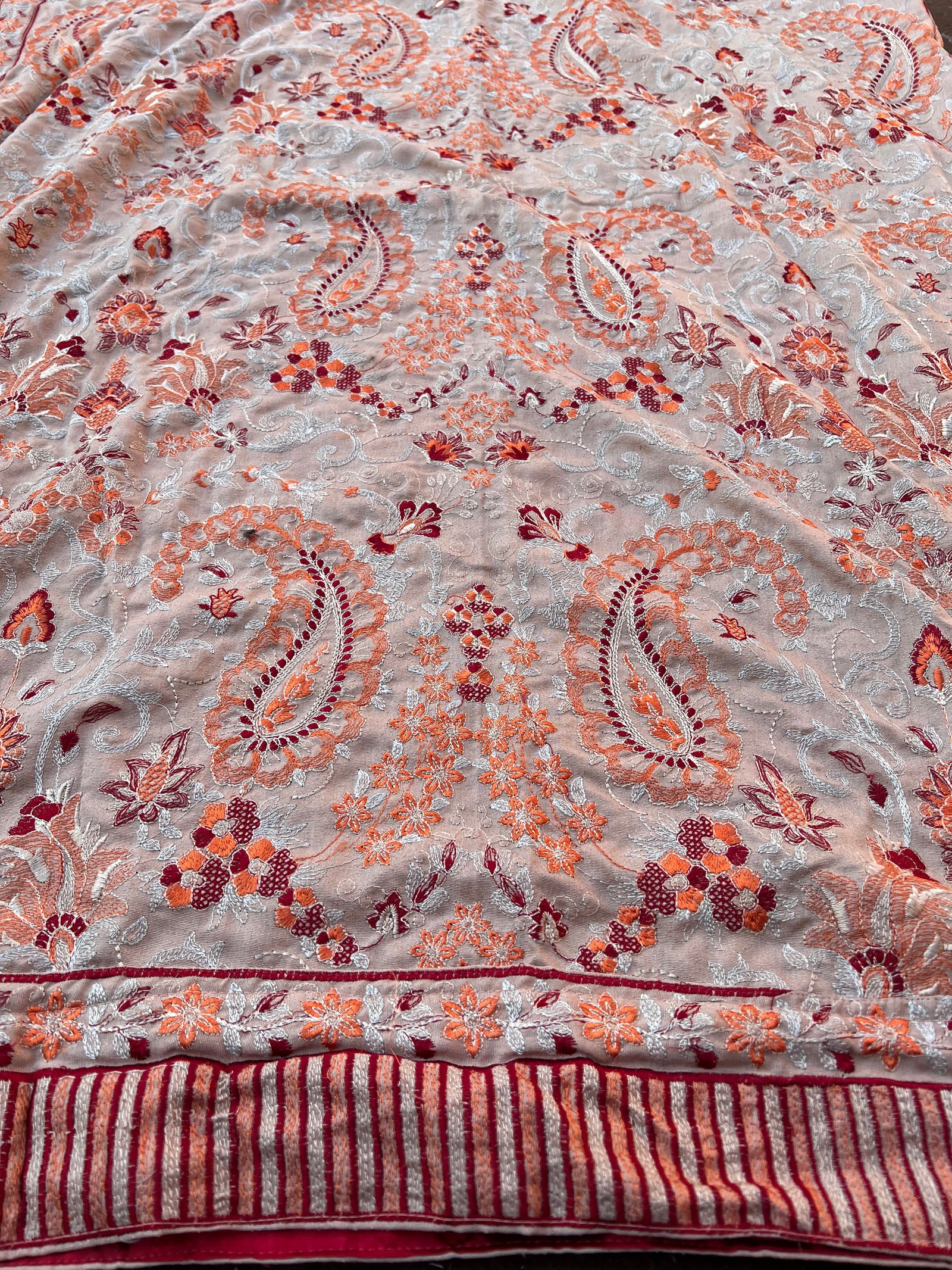 Beige Rose-Heavy Embroidered Karandi Beige Shawl