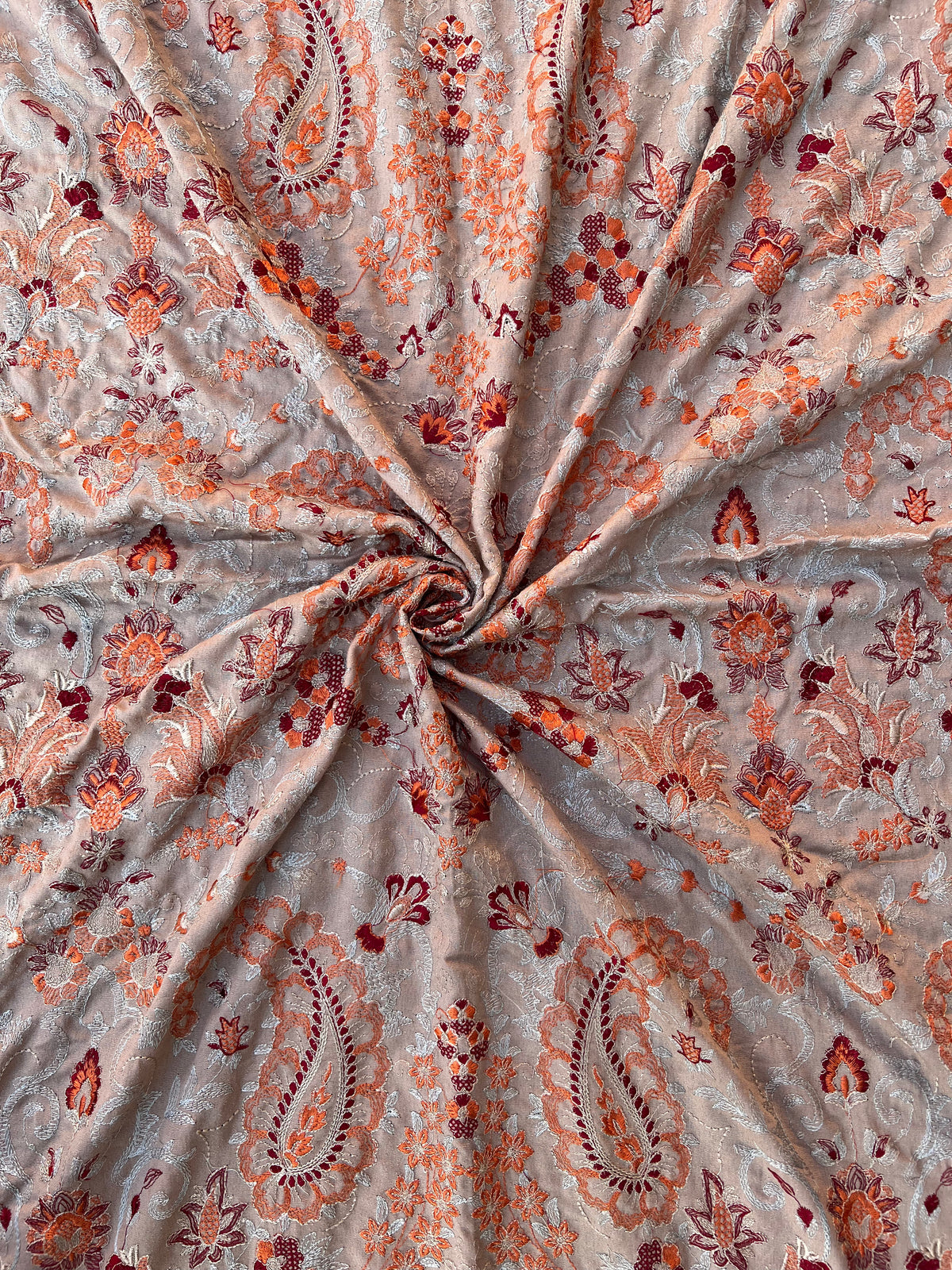 Beige Rose-Heavy Embroidered Karandi Beige Shawl