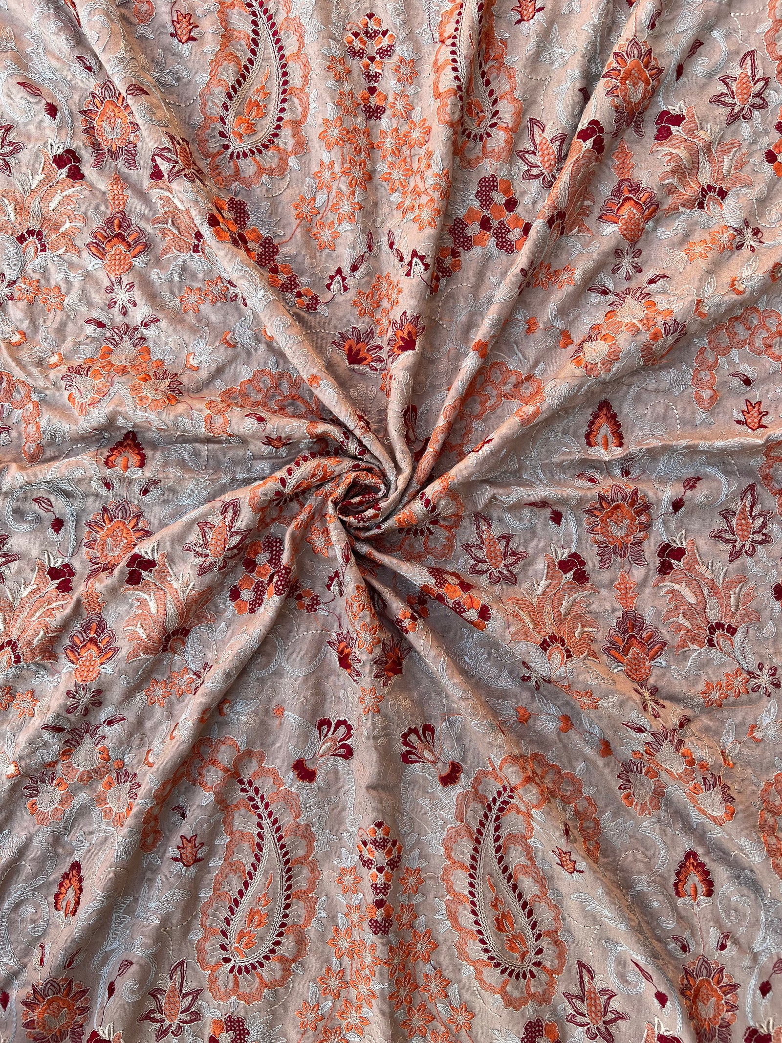 Beige Rose-Heavy Embroidered Karandi Beige Shawl