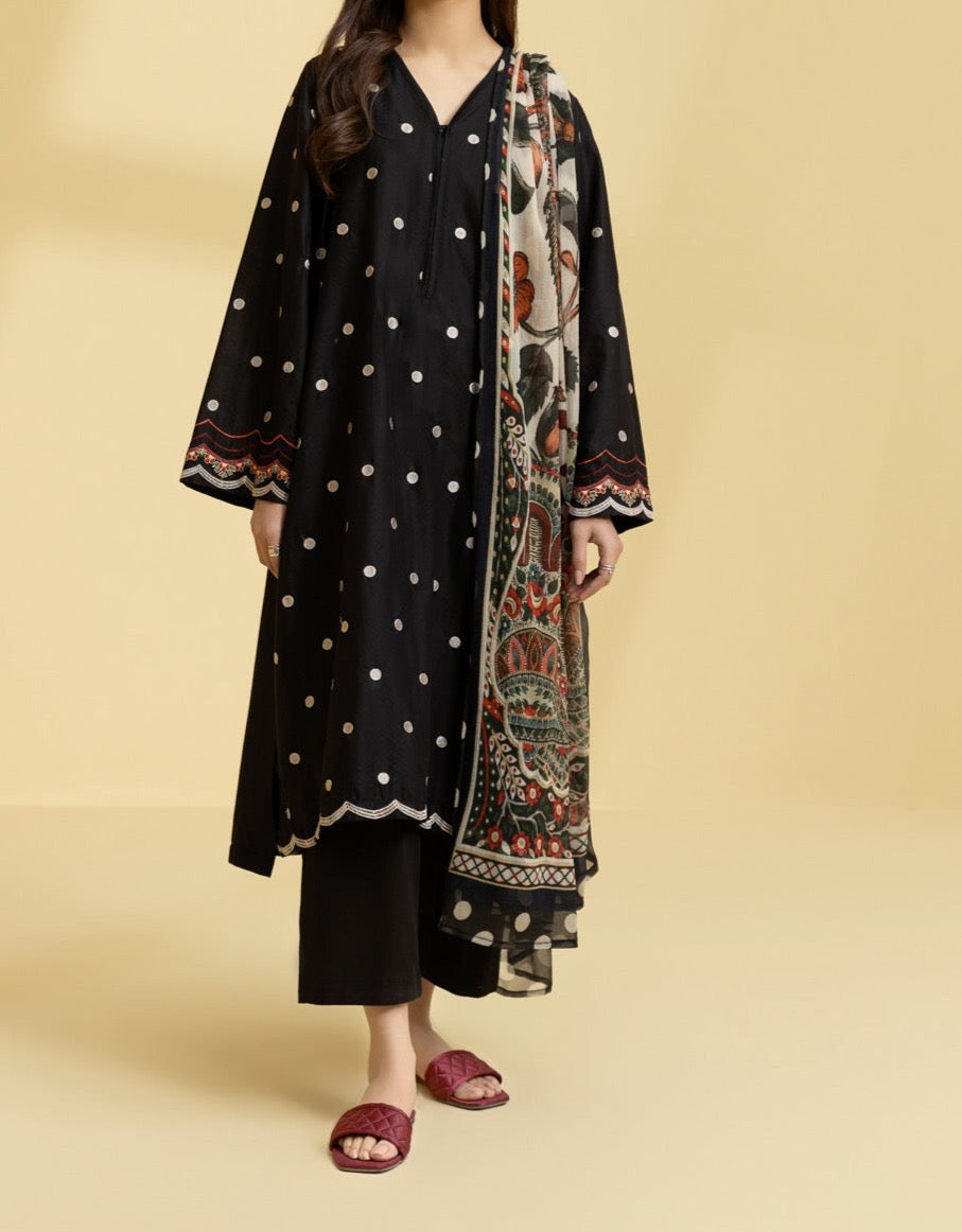Grace S374-Embroidered 3pc lawn dress with printed silk dupatta.