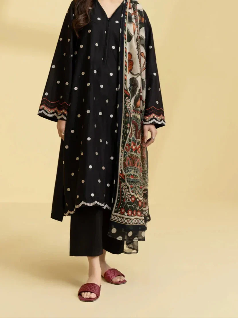 Grace Z-(W739) - Stitched Embroidered 3pc Marina Dress With Printed Shawl.