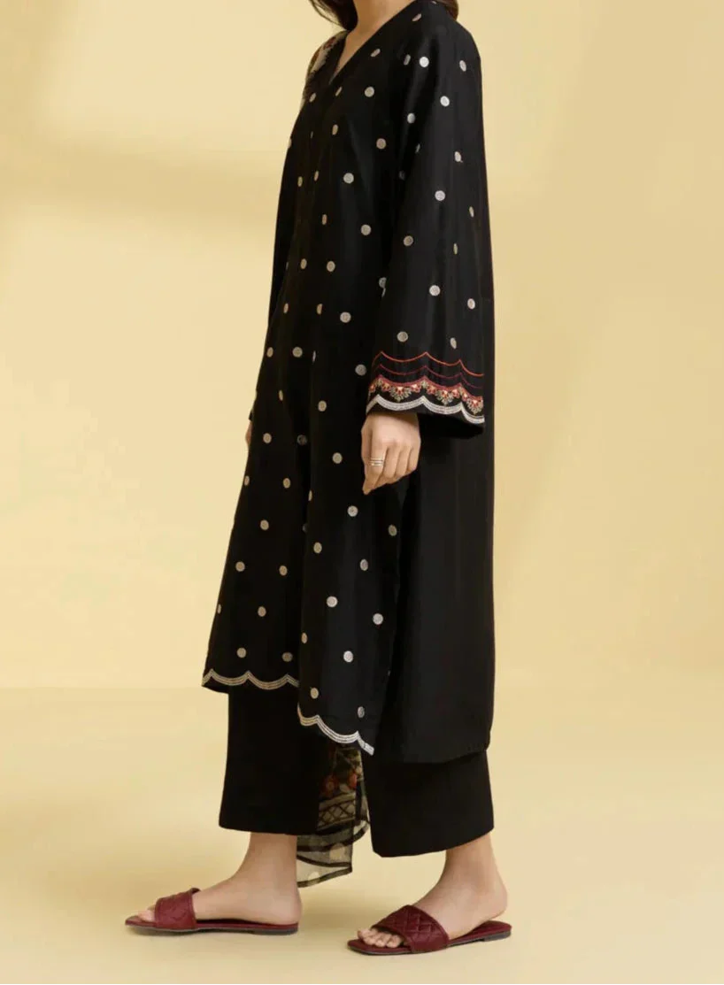 Grace Z-(W739) - Stitched Embroidered 3pc Marina Dress With Printed Shawl.