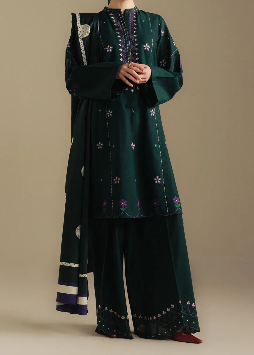 Grace W930-Embroidered 3pc Marina Dress With Printed Shawl.
