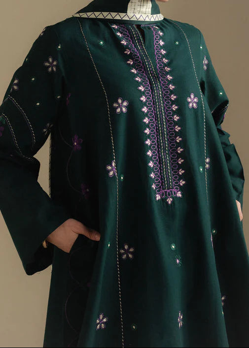 Grace Z-(W930) - Stitched Embroidered 3pc Marina Dress With Printed Shawl.