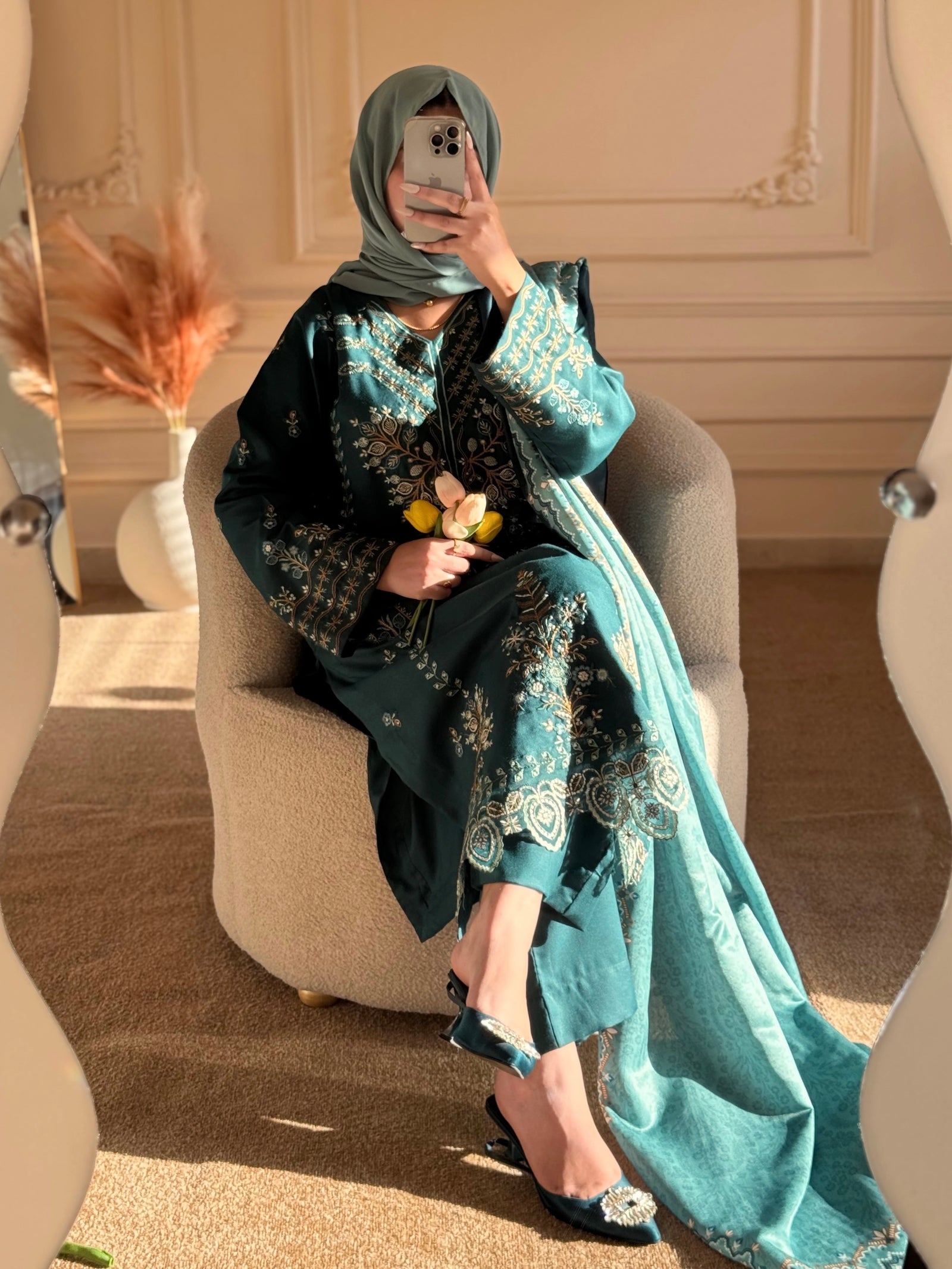 Grace W771 - Embroidered 3pc Marina Dress With Printed Shawl.