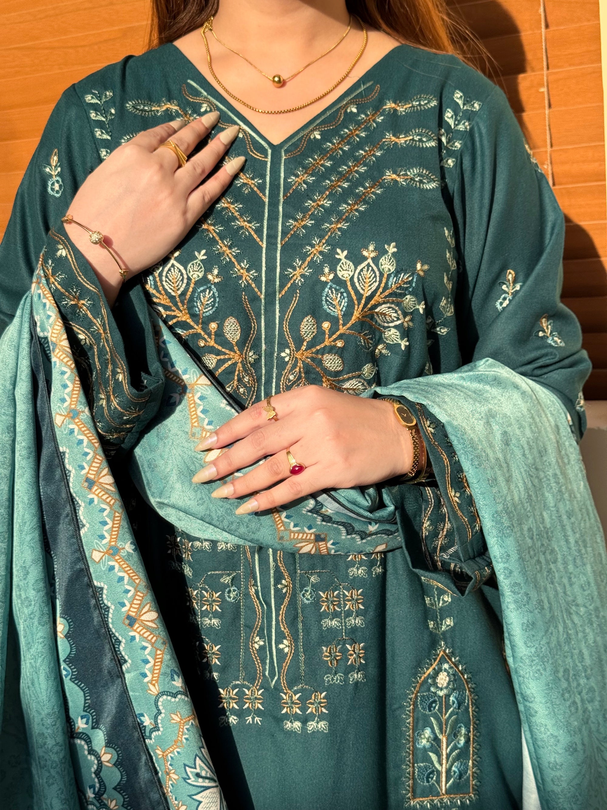 Grace W771 - Embroidered 3pc Marina Dress With Printed Shawl.