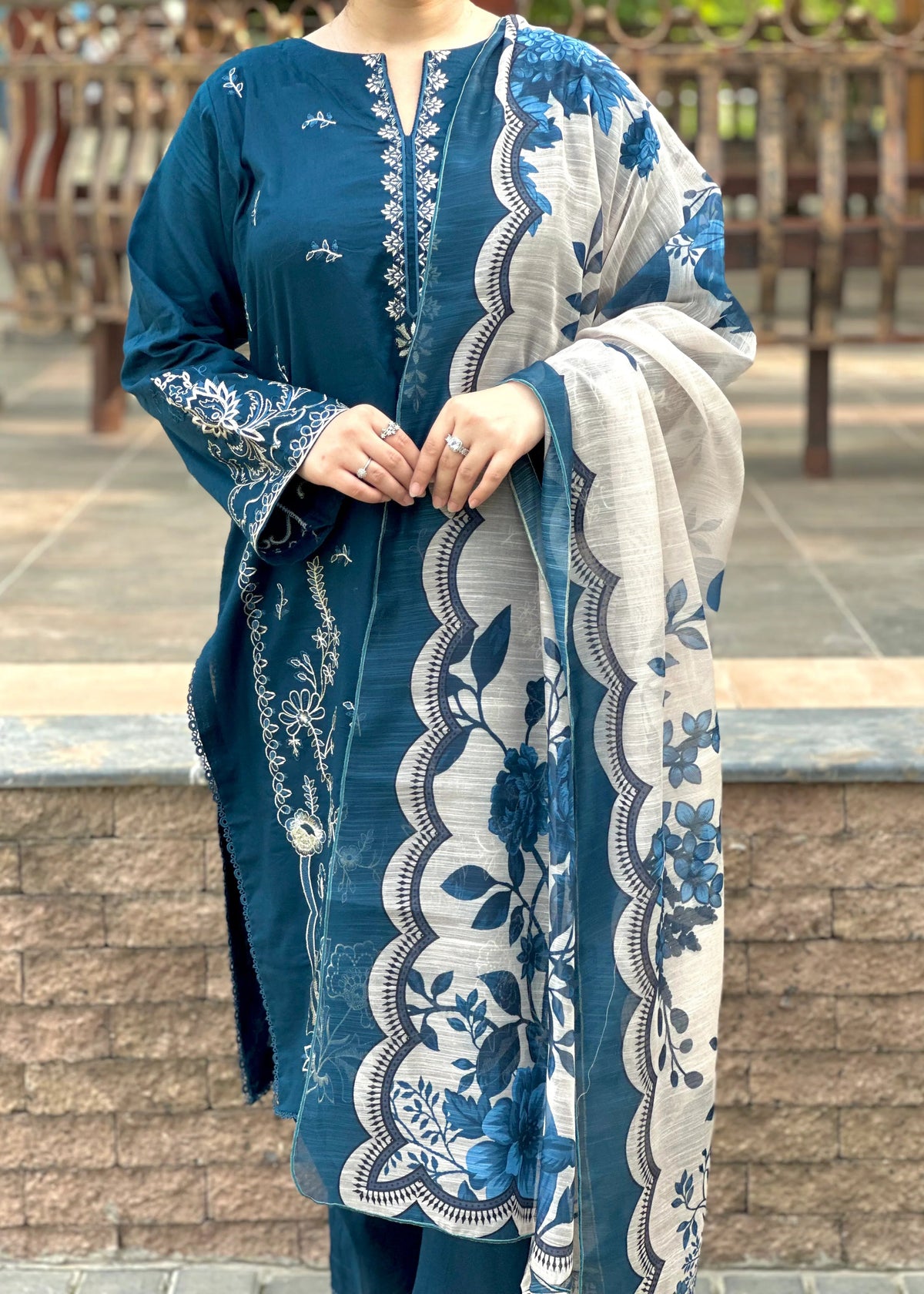 Grace W752-Embroidered 3pc Marina Dress With Printed Shawl.