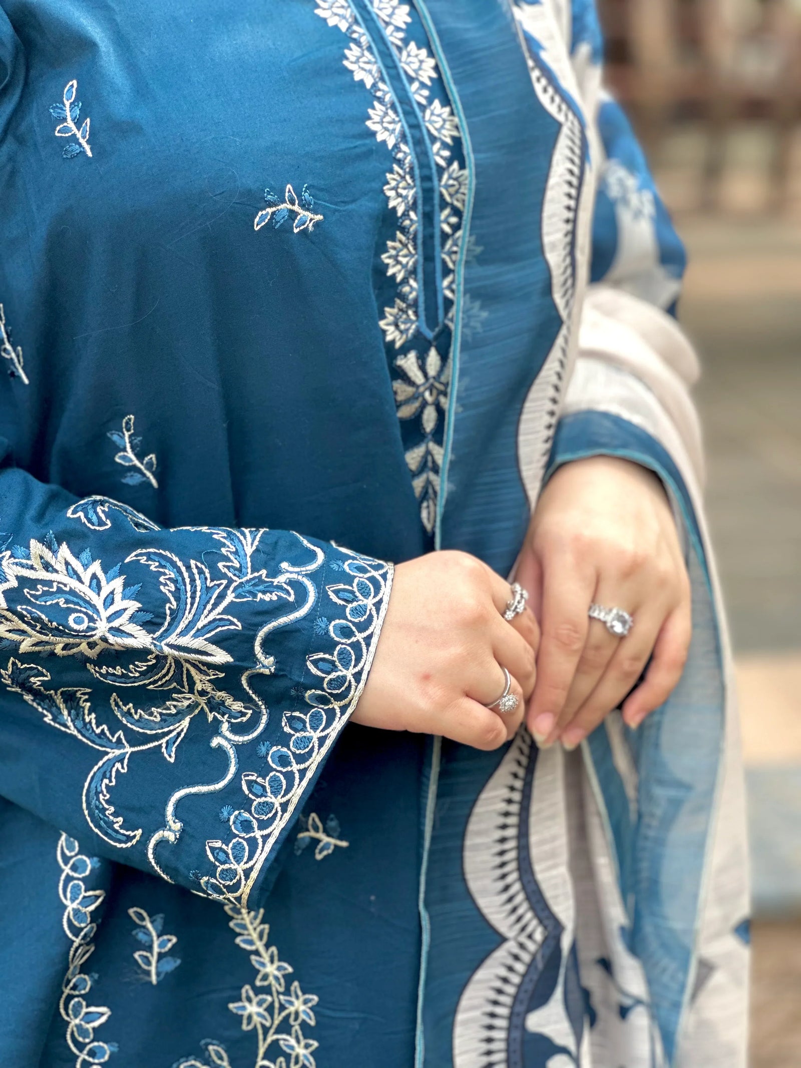 Grace Z-(W752) - Stitched Embroidered 3pc Marina Dress With Printed Shawl.