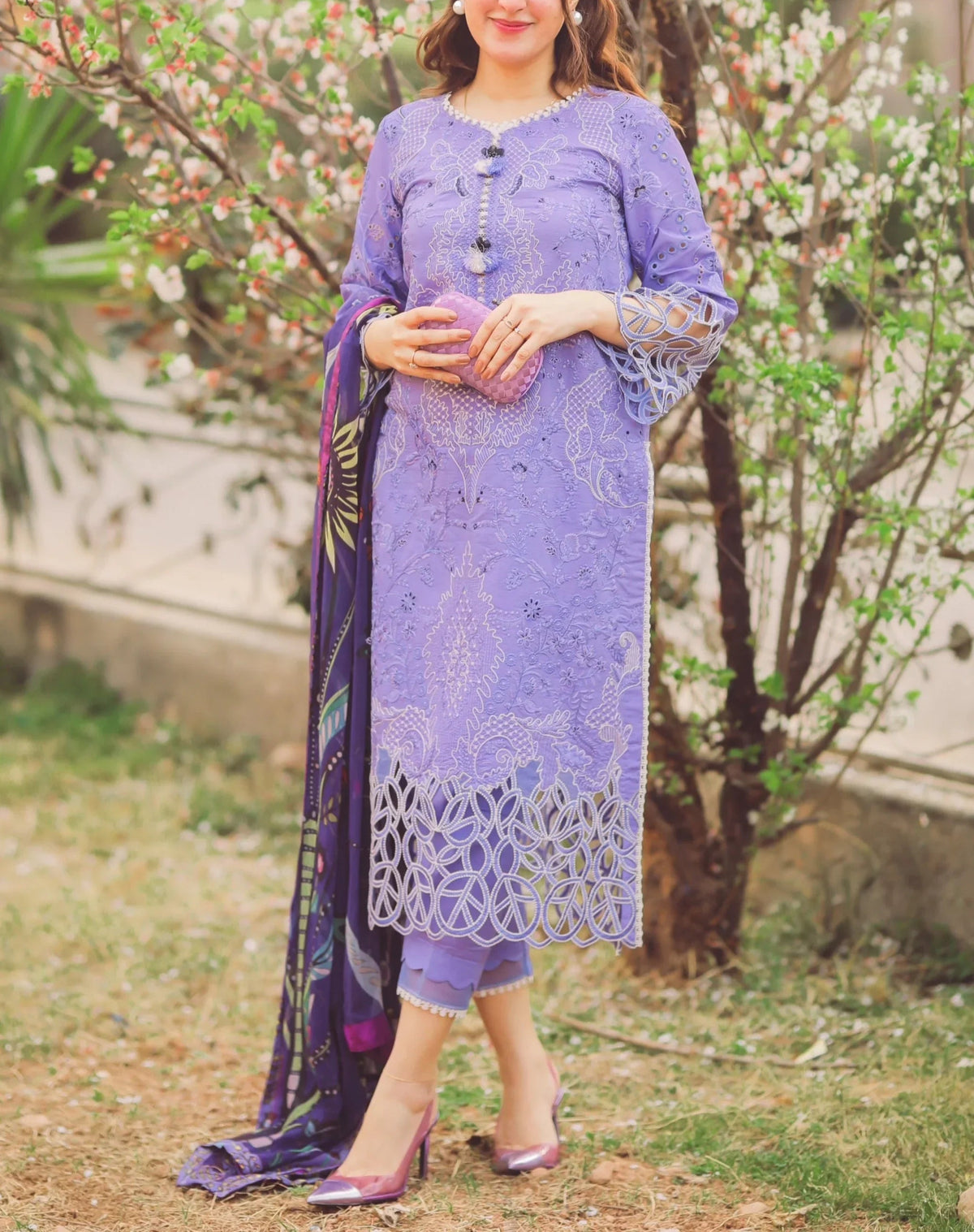 Grace S765 -Embroidered 3pc lawn dress with Digital printed munaar dupatta
