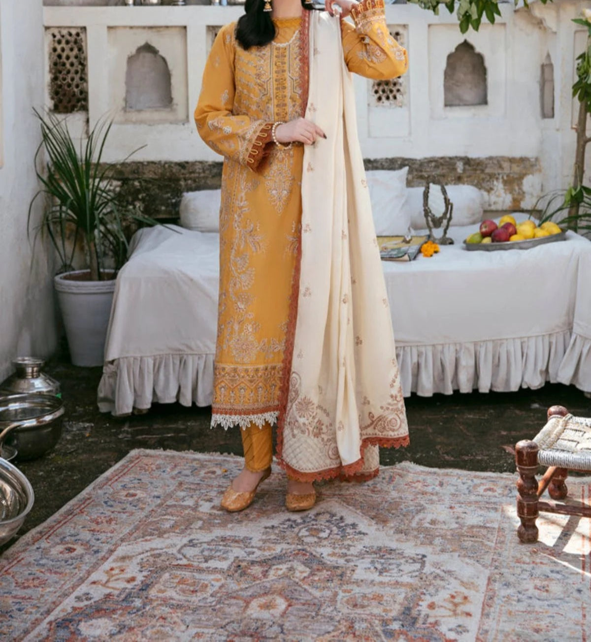 Grace W761 - Embroidered 3pc Marina Dress With Embroidered Marina Shawl.