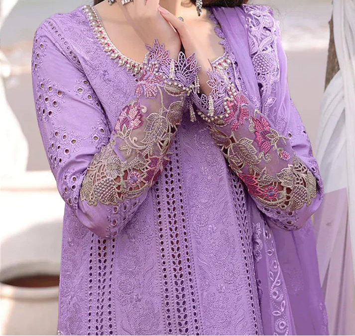 Grace W887-Embroidered 3pc Chikankari Marina Dress With Embroidered Chiffon Dupatta.