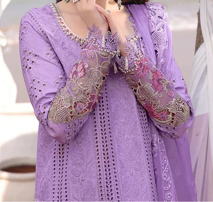 Grace Z-(W887) - Stitched Embroidered 3pc Chikankari Marina Dress With Embroidered Chiffon Dupatta.