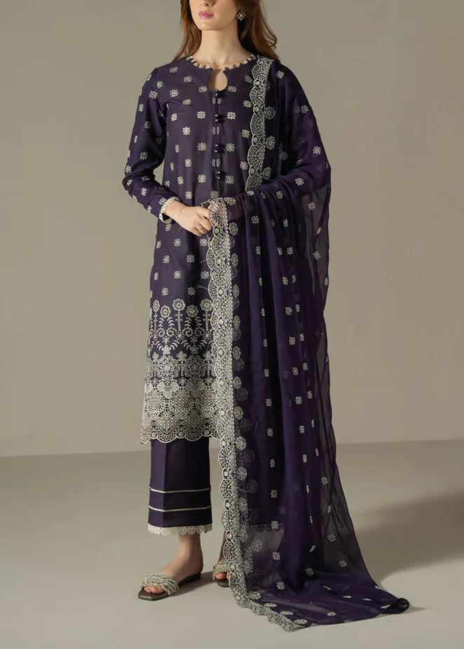 Grace Z108- Stitched Embroidered 3pc Lawn Dress With Embroidered Organza Dupatta.