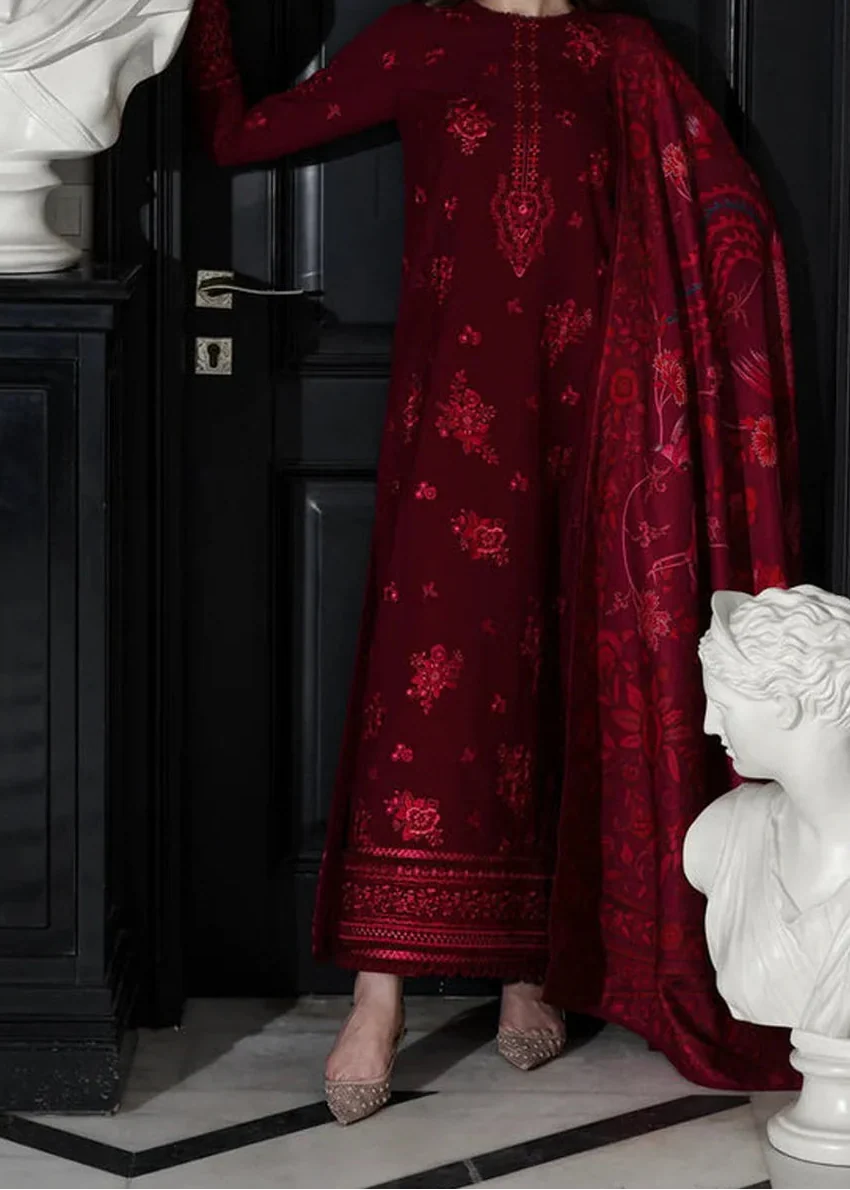 Grace Z-(W896) - Stitched Embroidered 3pc Marina Dress With Printed Shawl.