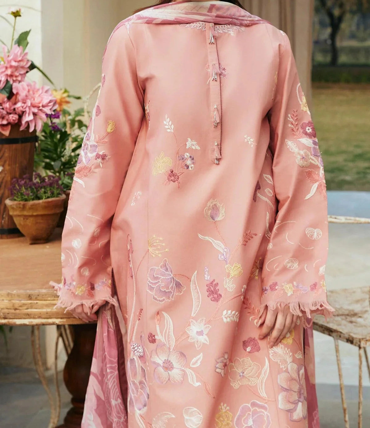 Grace Z(S1221)- Stitched Embroidered 3pc Lawn Dress With Printed Munar Dupatta.
