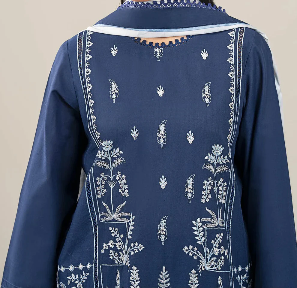 Grace Z-(W718) - Stitched Embroidered 3pc Marina Dress With Printed Shawl