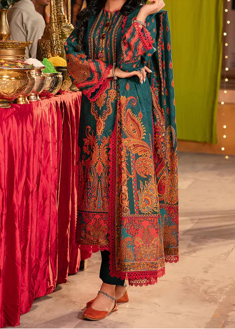 Grace W882 - Digital Printed 3pc Karandi Dress With Digital Printed Karandi Shawl.