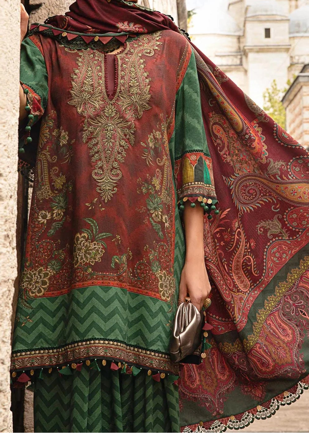 Grace W820 - Digital Printed 3pc Karandi Dress With Digital Printed Karandi Shawl.