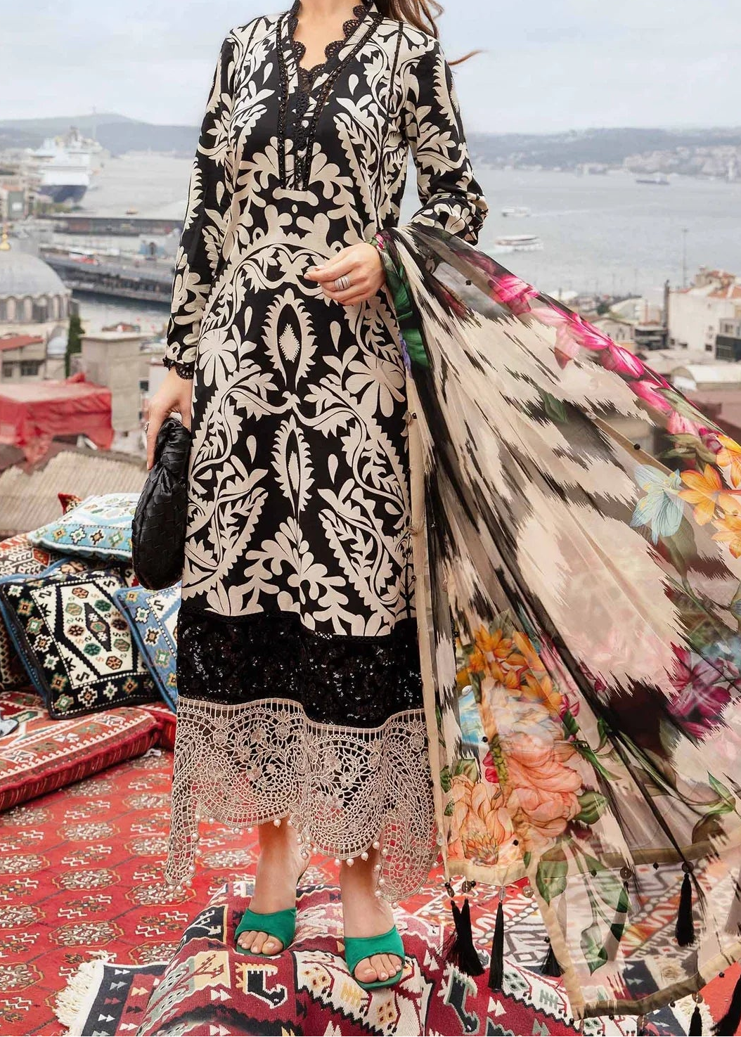 Grace W804 - Digital Printed 3pc Karandi Dress With Digital Printed Karandi Shawl.