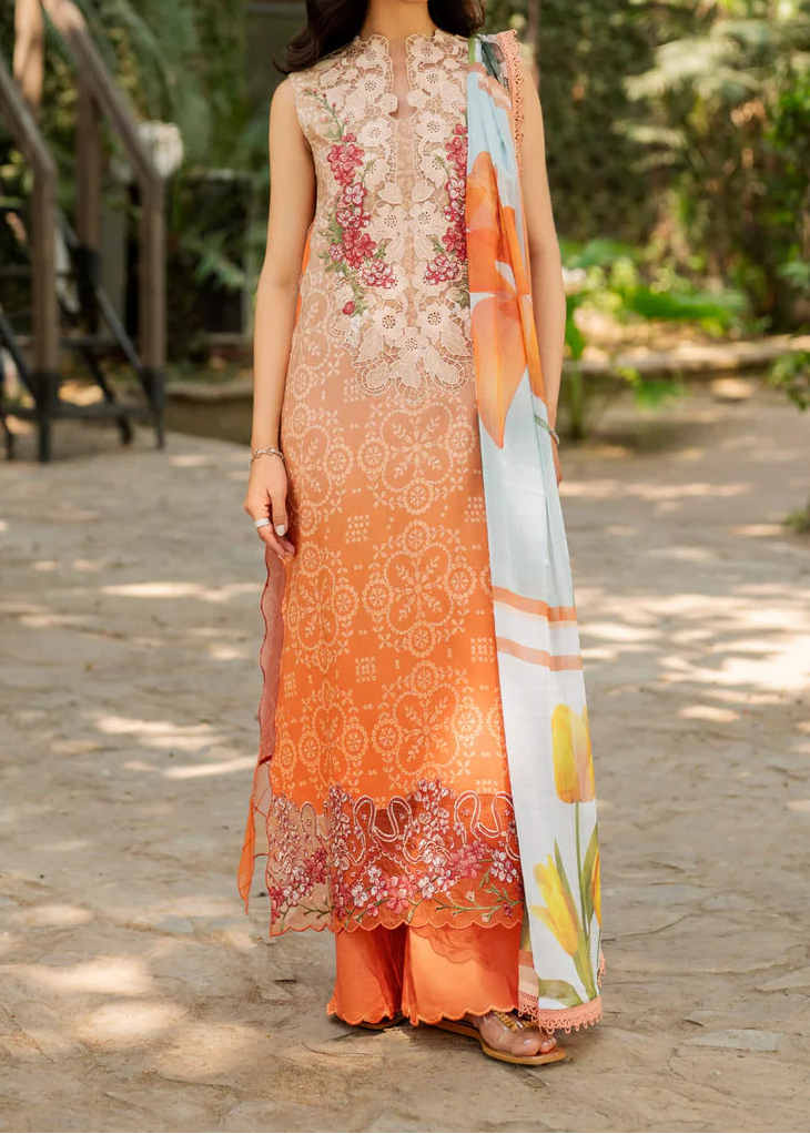 Grace S1365 - Printed &amp; Embroidered 3pc Lawn Dress With Embroidered Sequence Chiffon Dupatta.