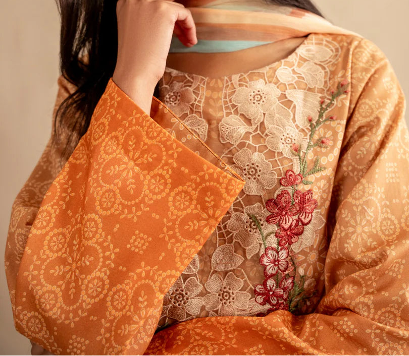 Grace S1365 - Printed & Embroidered 3pc Lawn Dress With Embroidered Sequence Chiffon Dupatta.