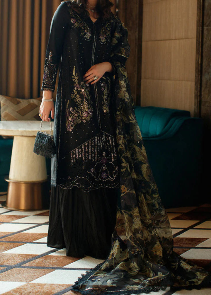 Grace W741-Embroidered Sequence 3pc CUTWORK Marina Dress With Printed Shawl.