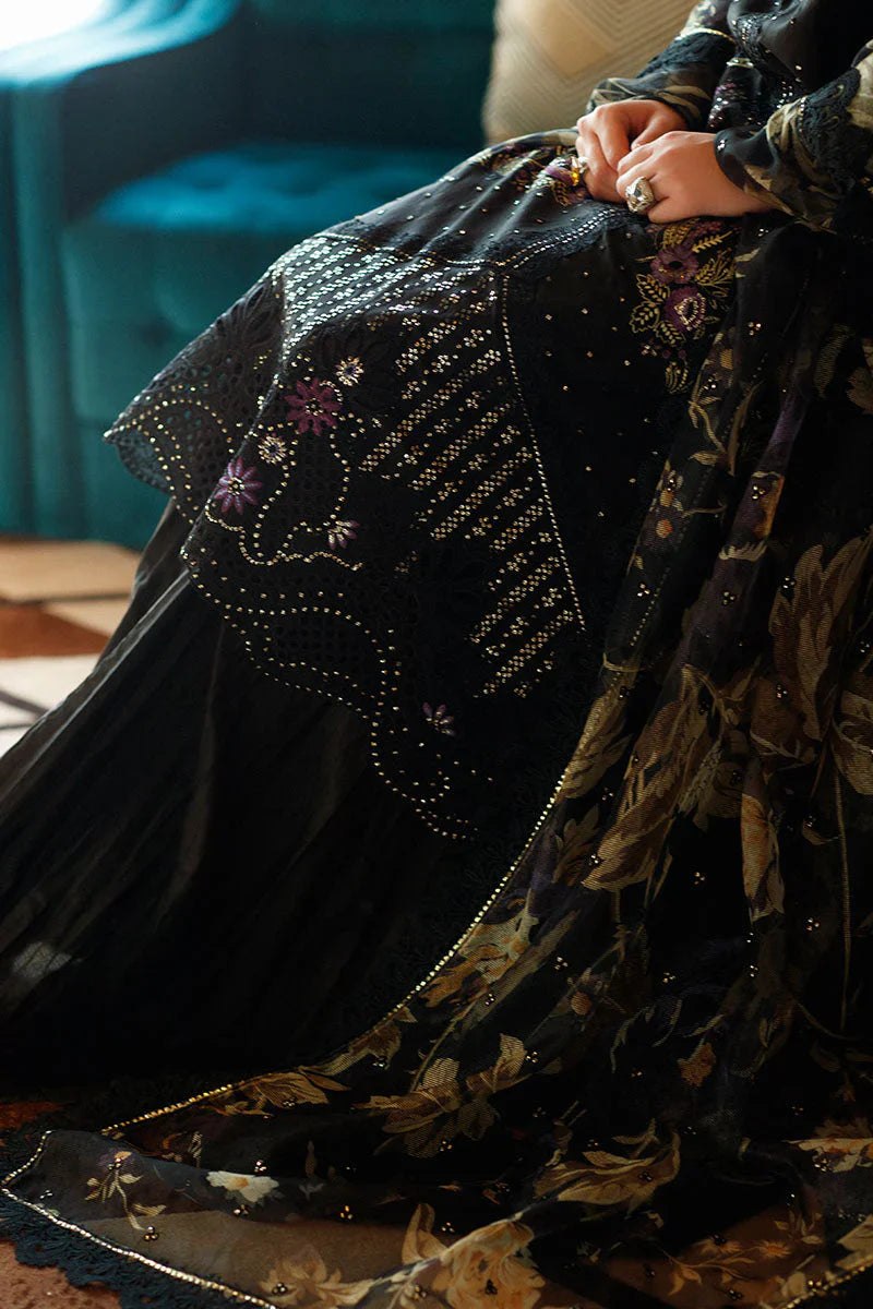 Grace Z-(W741) - Stitched Embroidered Sequence 3pc CUTWORK Marina Dress With Printed Shawl.