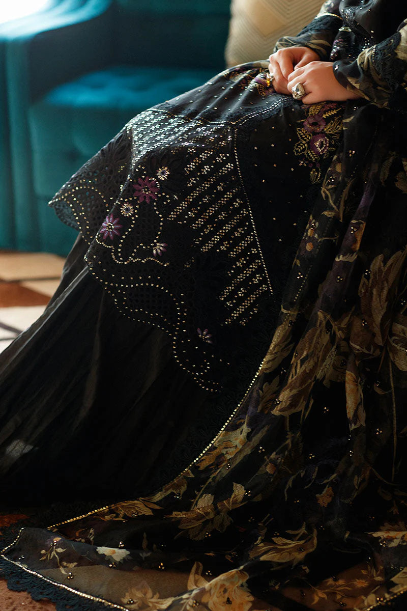 Grace W741-Embroidered Sequence 3pc CUTWORK Marina Dress With Printed Shawl.