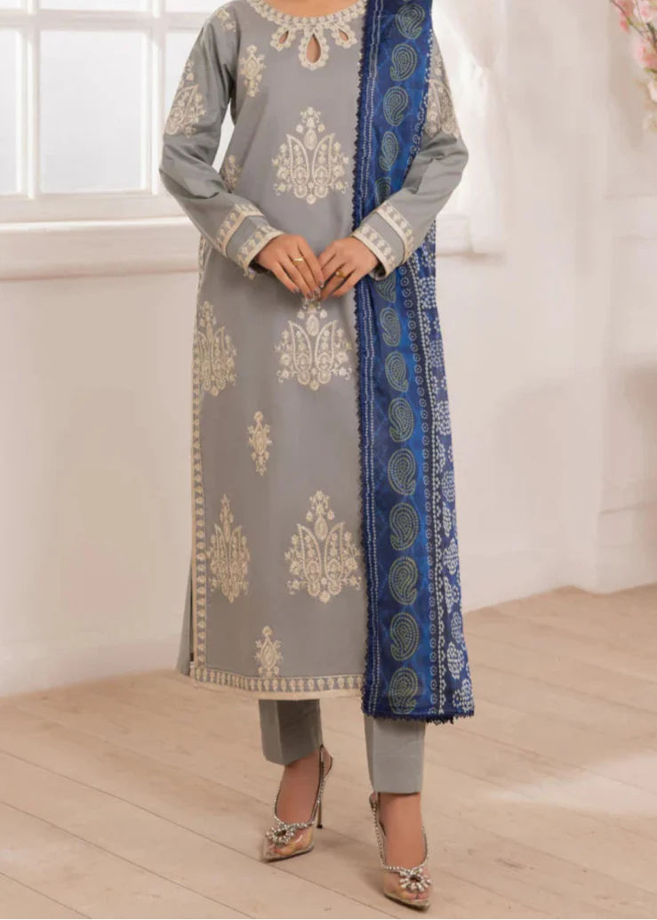 Grace Z-(S1274) - Stitched Embroidered 3pc Lawn Dress With Printed Munar Dupatta.