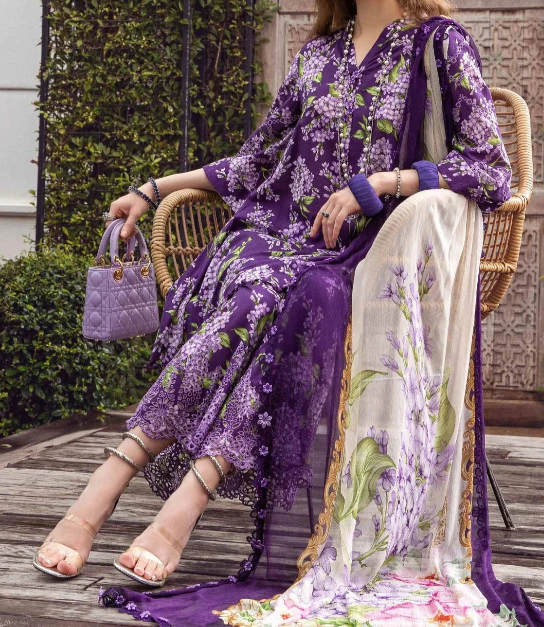 Grace S629-Embroidered 3pc Lawn dress with Printed silk dupatta.