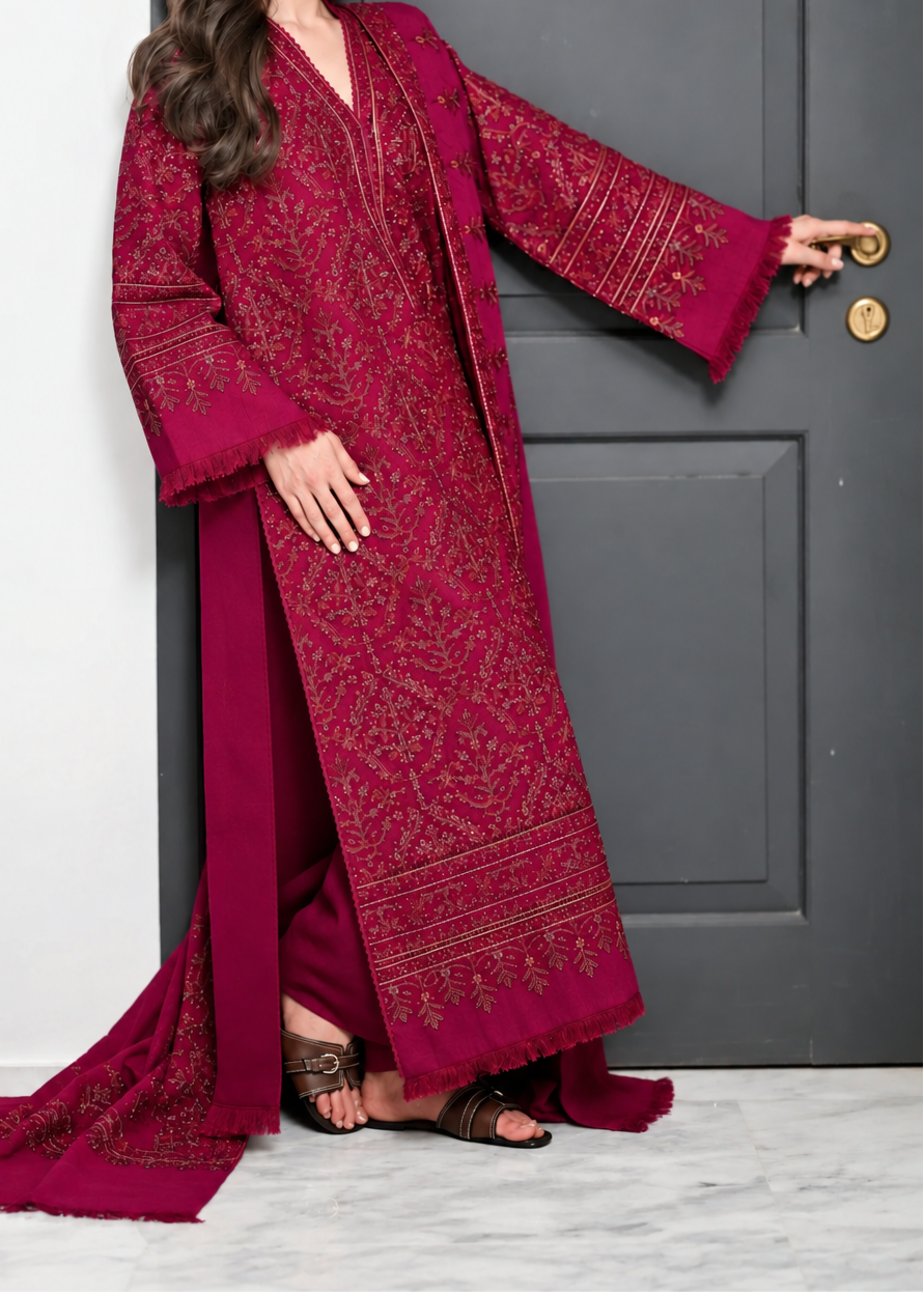 Grace W1113 - Embroidered 3pc Marina Dress With Embroidered Marina Shawl.