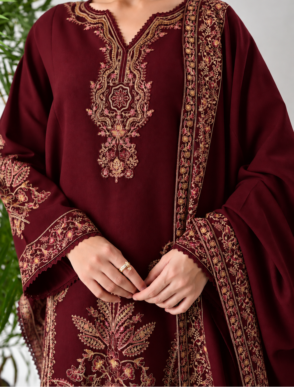 Grace W1125 - Embroidered 3pc Marina Dress With Embroidered Marina Shawl.