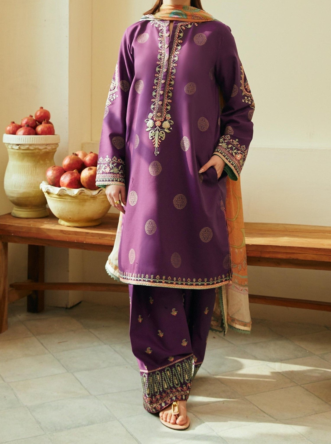 Grace S615-Embroidered 3pc Lawn dress with Printed Munar dupatta.
