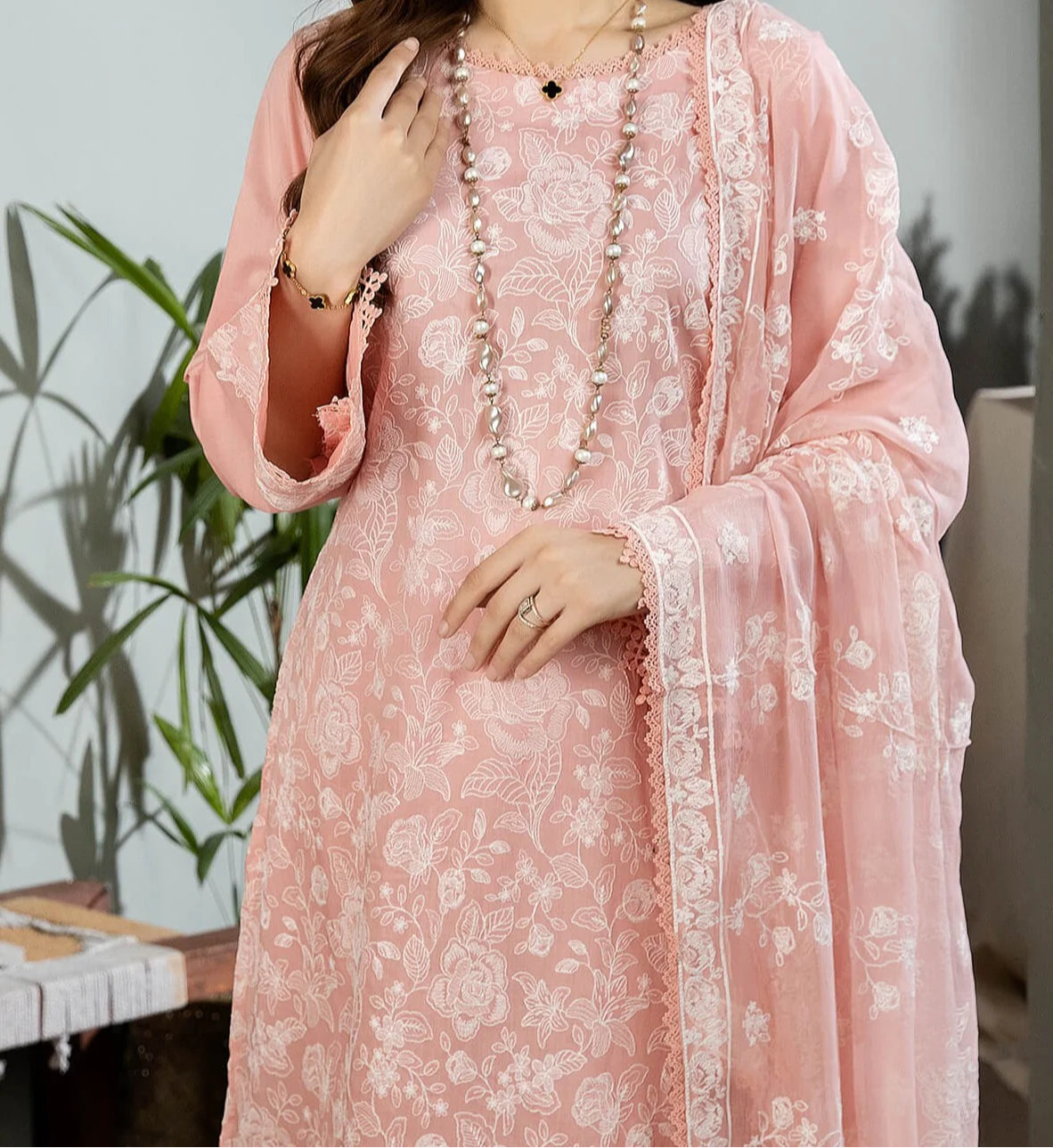 Grace Z(S729)- Stitched Embroidered 3pc Lawn dress with Embroidered chiffon dupatta.