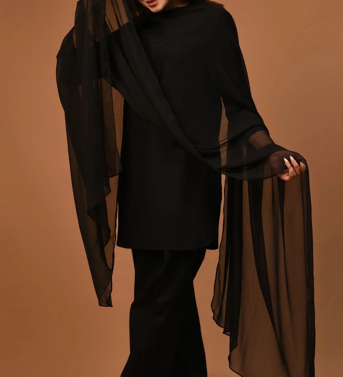 Grace S785-Dyed black chiffon dupatta