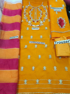 Grace S516- Embroidered 3pc organza dress with printed organza dupatta.