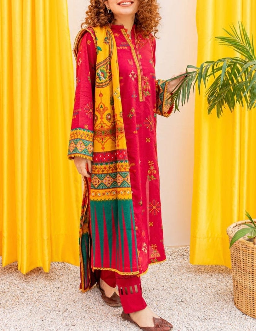 Grace s385- Embroidered 3pc lawn dress with digital printed chiffon duppata