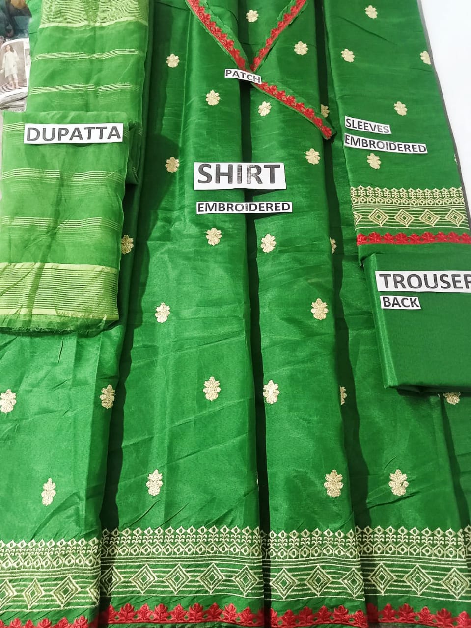 Grace W300- Embroidered 3pc Kataan Silk dress With Printed Organza dupatta.