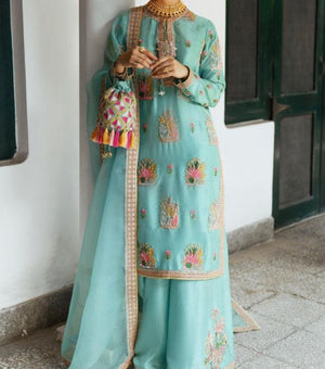 Grace w292- Embroidered 3Pc Chiffon Dress With Embroidered chiffon dupatta.
