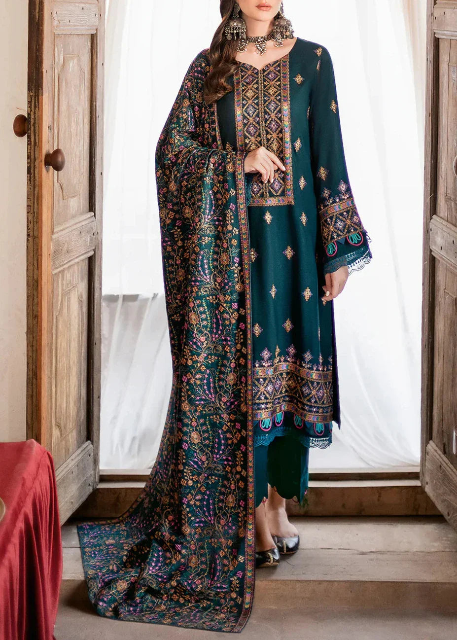 Grace Z-(W531)- Stitched Embroidered 3pc marina dress with Embroidered Marina shawl.