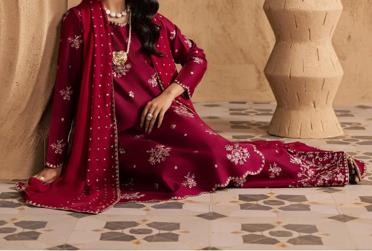 Grace S1528 - Embroidered Sequence 3pc Lawn Dress With Embroidered Sequence Chiffon Dupatta. (Copy)