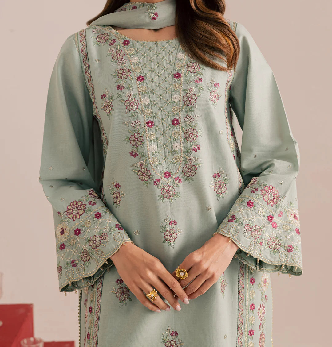 Grace S1398 - Embroidered 3pc Lawn Dress With Embroidered Chiffon Dupatta.