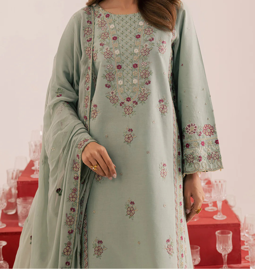 Grace S1398 - Embroidered 3pc Lawn Dress With Embroidered Chiffon Dupatta.