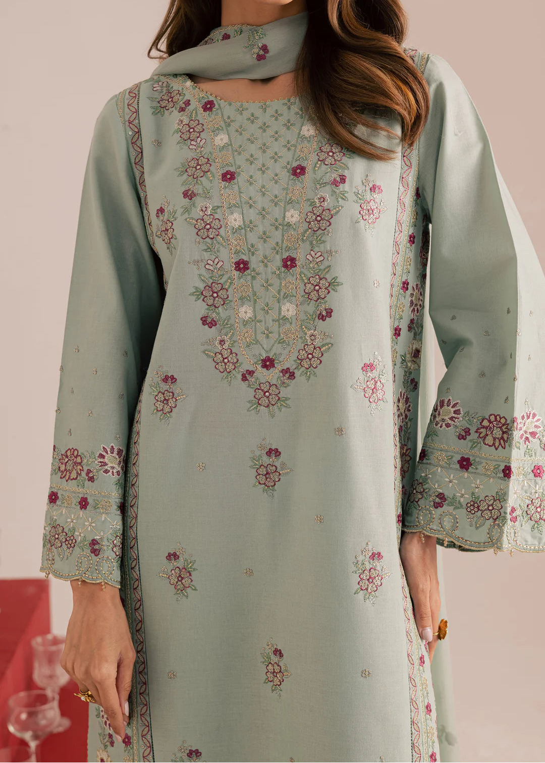 Grace S1398 - Embroidered 3pc Lawn Dress With Embroidered Chiffon Dupatta.